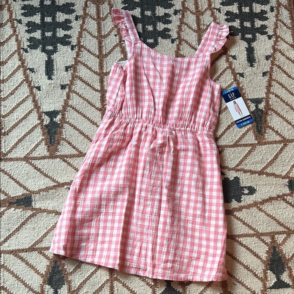 GAP Pink Gingham Kids girl Casual Dress cottage core large 10/12 new w tags